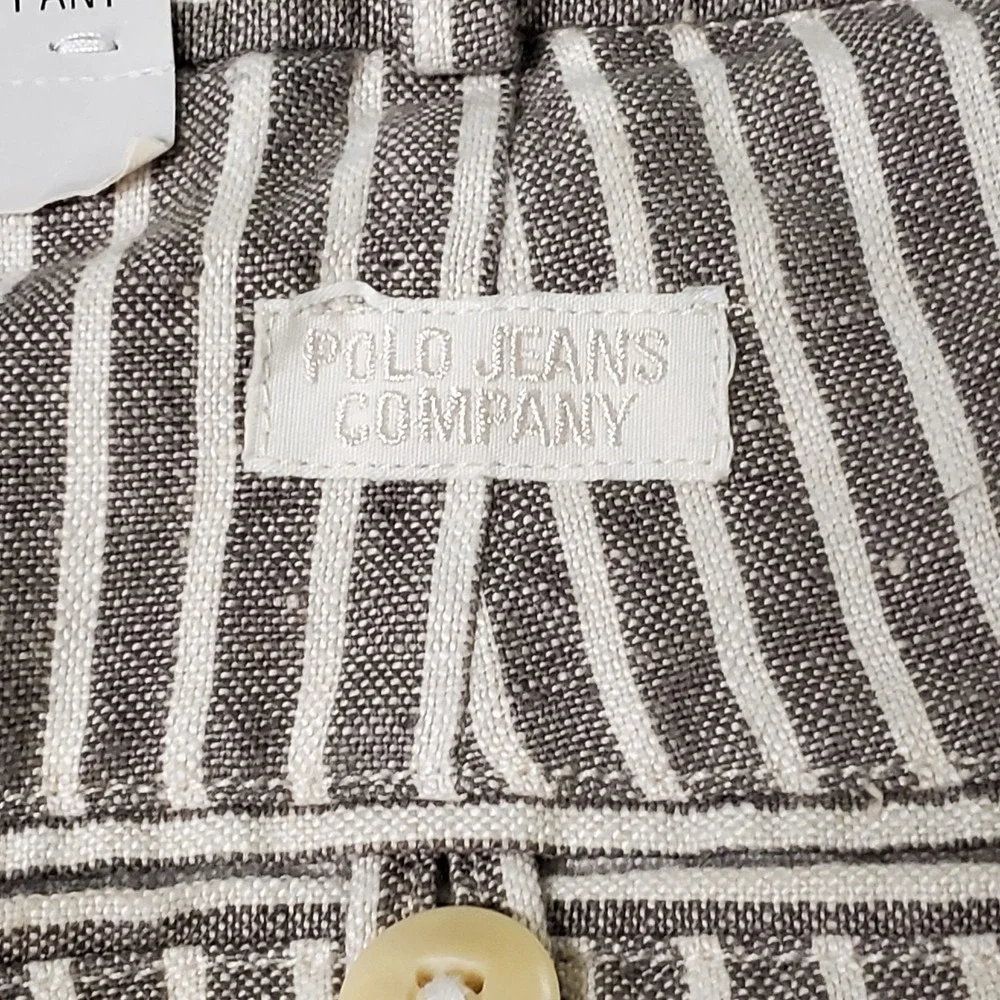 Polo Jean Company Mens Linen Riviera Striped Pants Size 38x34 Brown Button Fly